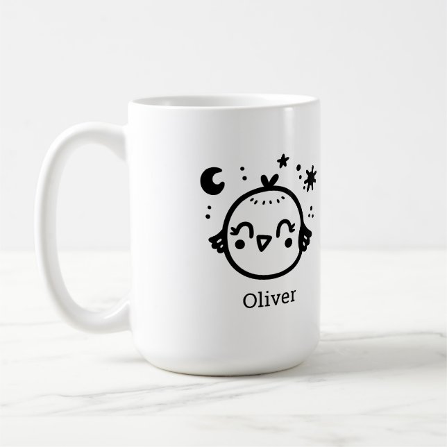 Taza De Café Chick alegre - Kawaii Bird Line Art" (Izquierda)