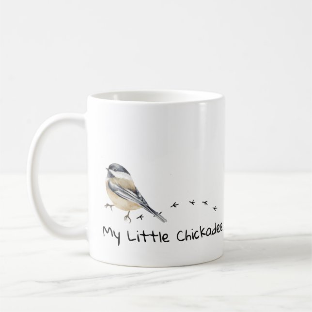 Taza De Café Chickadee divertido lindo oruga de pájaros (Izquierda)