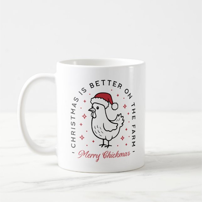 Taza De Café Chicken Merry Christmas country funny farm animal (Izquierda)
