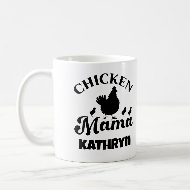Taza De Café Chickens Mama Mom Poultry Lover Nombre personaliza (Izquierda)
