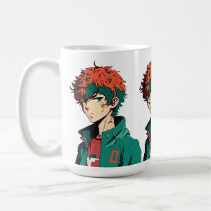Taza De Café Chico de Anime: Cabello Naranja y Verde - Delicia 