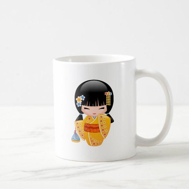 Taza De Café Chico kokeshi de verano - kimono amarillo Geisha C (Derecha)