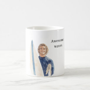 Taza De Café Chico Rubio Surfista Tabla De Surf