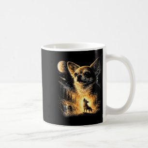 Taza De Café Chihuahua aullando a la luna meme retro de perro d