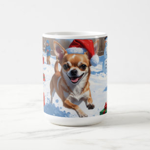 Taza De Café Chihuahua corriendo en la nieve con sombrero de Na