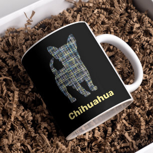 Taza De Café Chihuahua Línea cuadrícula amarilla y negra Ronda