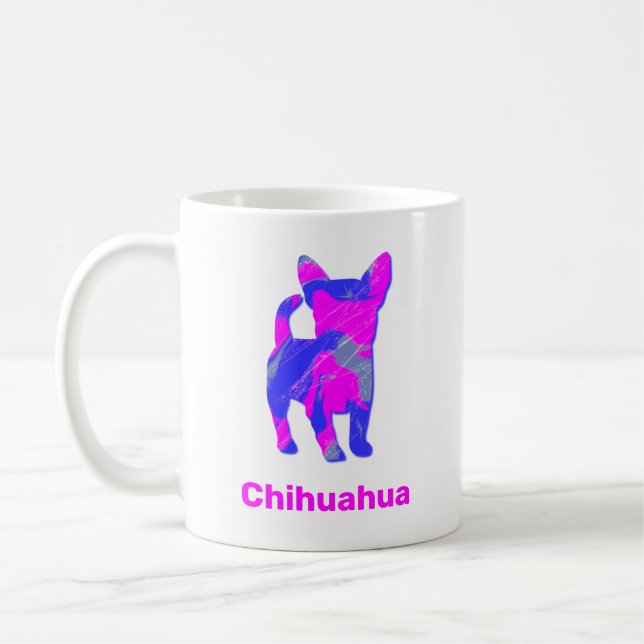 Taza De Café Chihuahua Perro blanco rosado caliente y azul de s (Izquierda)