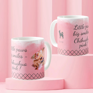 Taza De Café Chihuahua Rosa Pastel - Foto y Nombre Personalizad