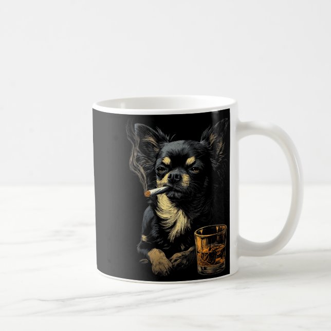 Taza De Café Chihuahua Smoking Cigarette Whisky Lover Funny Dog (Derecha)