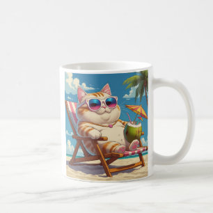 Taza De Café Chill Cat en la playa - Graciosa Mug Vacacional