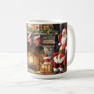 Taza De Café Chimenea de Papá Noel Medias Rojos Chimenea