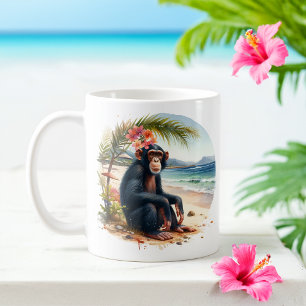 Taza De Café Chimpancé acuático de verano en la playa