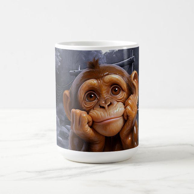 Taza De Café Chimpancé de porcelana iluminado por luna (Centro)