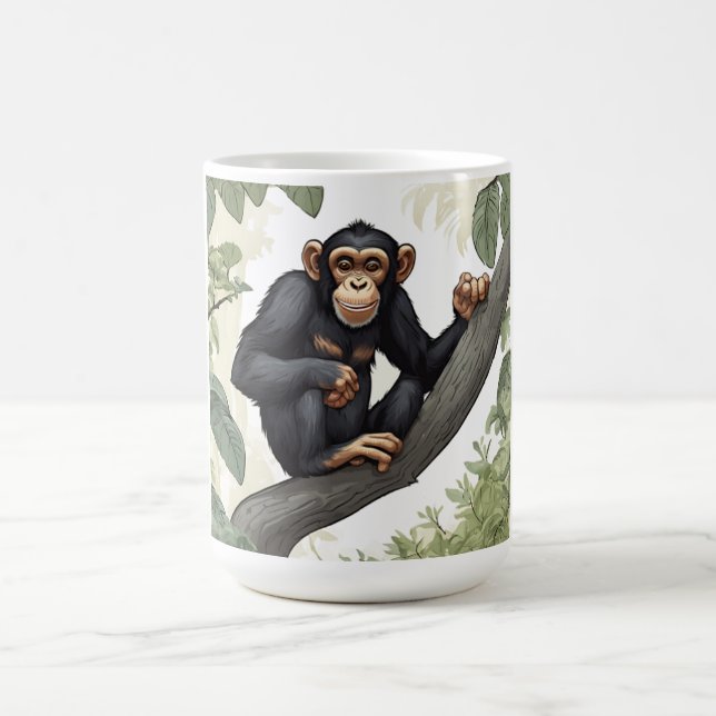 Taza De Café Chimpancé lindo en la rama saluda (Centro)