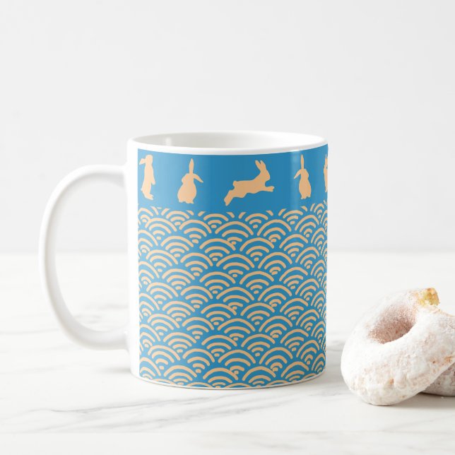 Taza De Café Chinese Zodiac Rabbit Blue Gold Mug (Con donut)