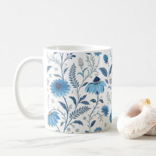 Taza De Café Chinoiserie Blue Echinacea Pattern