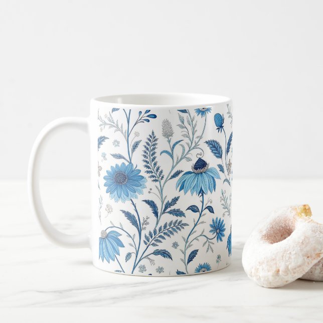 Taza De Café Chinoiserie Blue Echinacea Pattern (Con donut)