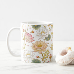 Taza De Café Chinoiserie Elegant Lotus Flowers Gold-Rose