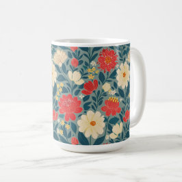Taza De Café Chinoiserie floral roja, verde y crema