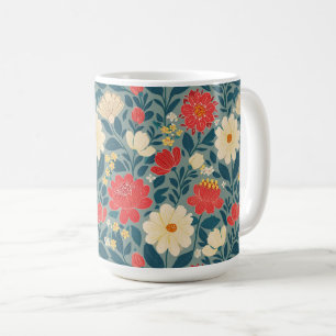 Taza De Café Chinoiserie floral roja, verde y crema