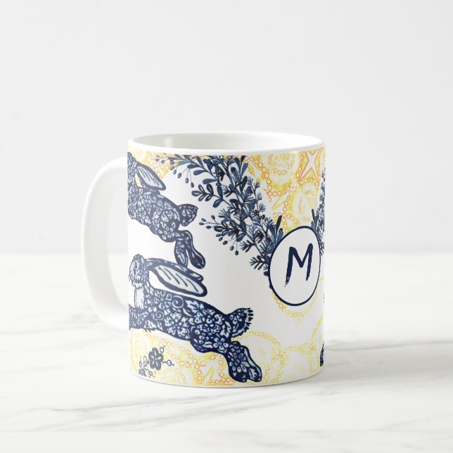 Taza De Café Chinoiserie Monograma asiático Blue White Gold Rab (Anverso izquierdo)