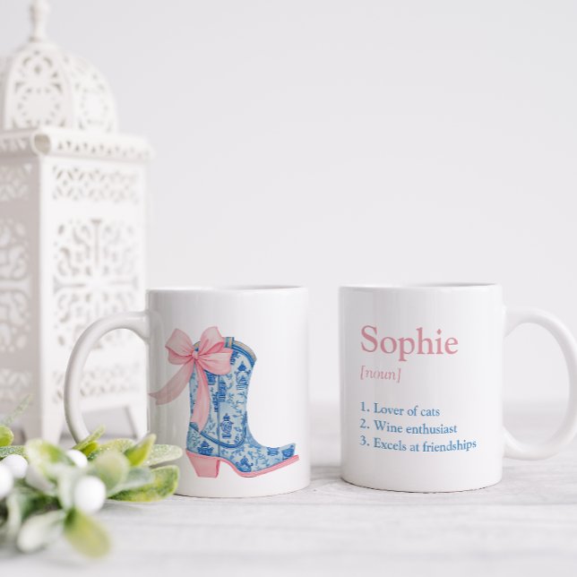 Taza De Café Chinoiserie rosa y azul bonito Amigo de arranque o (The perfect gift for a female friend combining their name and best characteristics with cute design)