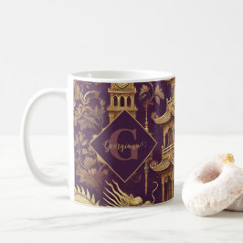 Taza De Café Chinoiserie victoriana personalizada Purple & Gold