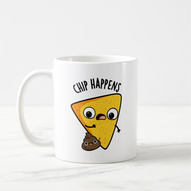 Taza De Café Chip Happens Funny Poop Pun (Izquierda)