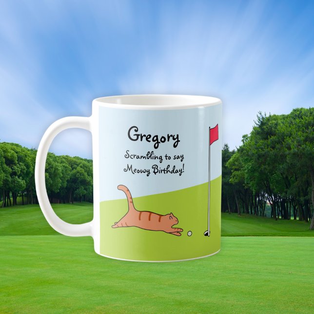 Taza De Café Chiste de golf Gato Personalizado de Cumpleaños Pe (Subido por el creador)