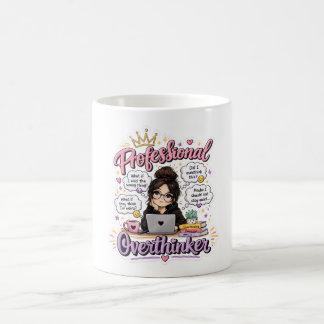 Taza De Café Chistosa cita blanca de sobrepensador profesional
