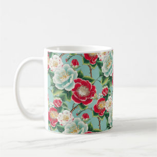 Taza De Café Chiyogami Blooms Cameliales Rojas y Blancas