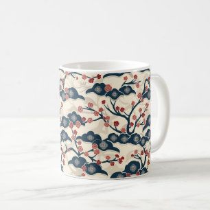 Taza De Café Chiyogami japonés Ume Coral Rojo Índigo Crema