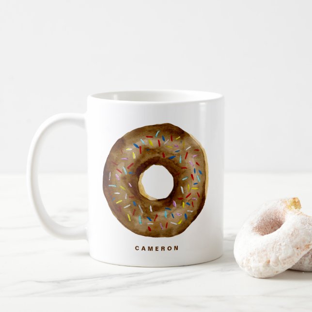 Taza De Café Chocolate acuático Donut Sprinkles Personalizado (Con donut)