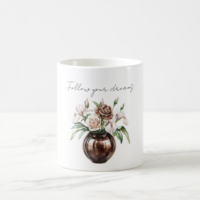 Taza De Café Chocolate Brown Ivory Cream Flowers (Centro)
