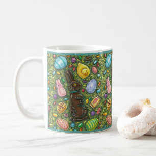 TAZA DE CAFÉ CHOCOLATE BUNNY, CHICK, HUEVOS, JELLY BEANS