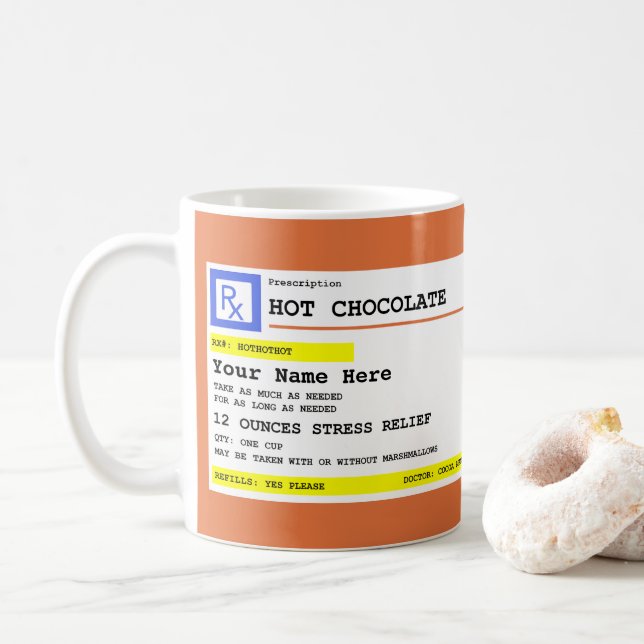 Taza De Café Chocolate caliente de prescripción personalizada o (Con donut)