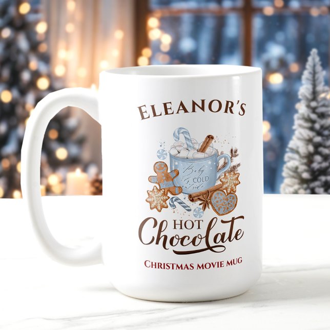 Taza De Café Chocolate caliente Moderno de nombre azul grande N (Hot Chocolate Modern Large Blue Name Christmas Mug)