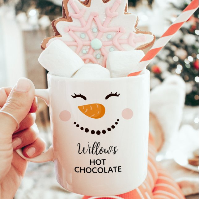 Taza De Café Chocolate caliente personalizado Niños Snowman (Snowman Hot Chocolate Mug, Gift for Kids, Christmas Gift)