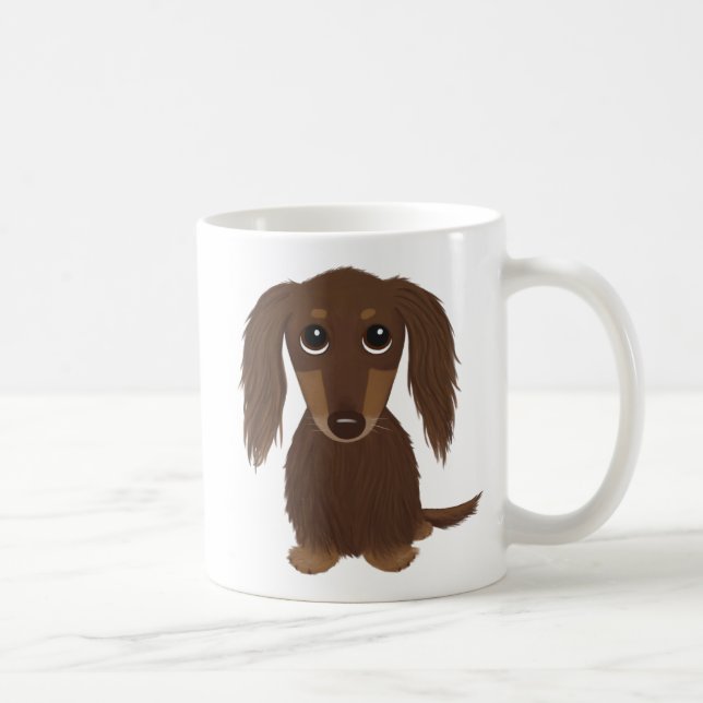 Taza De Café Chocolate de pelo largo Dachshund | Perro Cute Wie (Derecha)