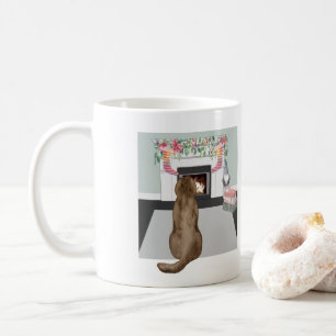 Taza De Café Chocolate Labrador Navidades de perro chimenea esc
