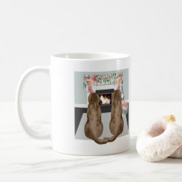 Taza De Café Chocolate Labrador Perros Navidades chimenea escen