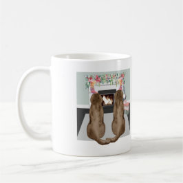 Taza De Café Chocolate Labrador Perros Navidades chimenea escen