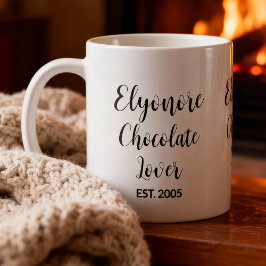 Taza De Café Chocolate Lover Black Script Personalized Name Est