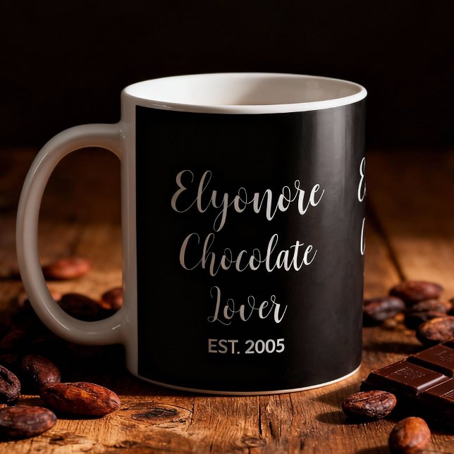 Taza De Café Chocolate Lover White Script Personalized Name Est (Subido por el creador)