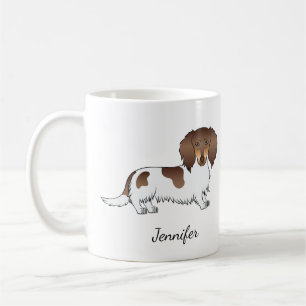 Taza De Café Chocolate y Tan Piebald Dachshund de Pelo Largo y