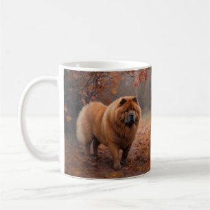 Taza De Café Chow Chow en hojas de otoño caídas inspiran