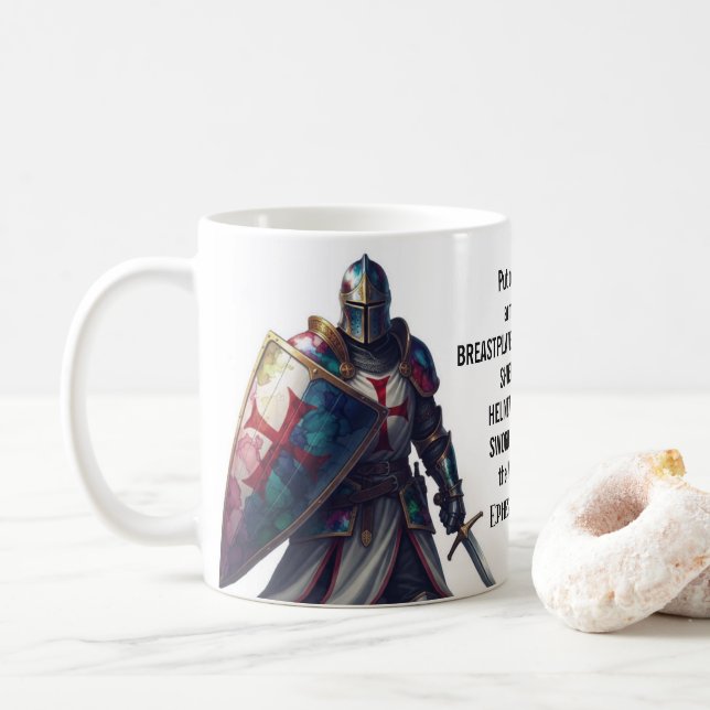 Taza De Café Christian Bible Verse Ephesians 6:10-18 Knight (Con donut)