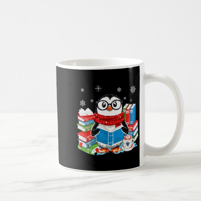 Taza De Café Christmas A Penguin Reading Book Snowflake Cocoa H (Derecha)