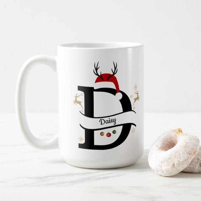 Taza De Café Christmas Alphabet Collection – Letter D Design (Con donut)