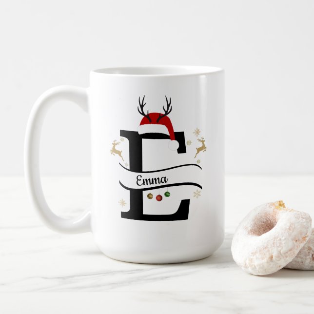 Taza De Café Christmas Alphabet Collection – Letter E Design (Con donut)